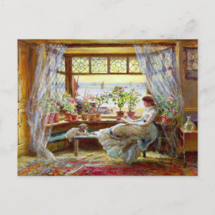 Schilderij van Charles James Lewis van een vrouw d Briefkaart