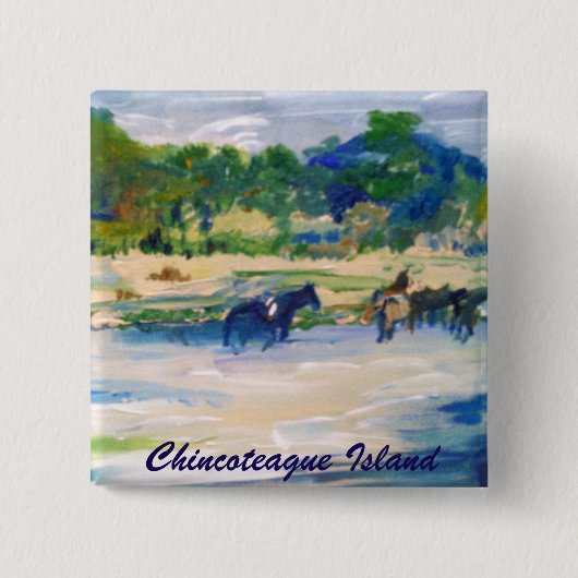 schilderij van Chincoteague Island Horse Vierkante Button 5,1 Cm (Voorkant)