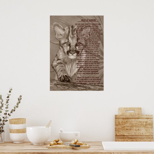 schilderij van cougar kitten in het wild met gedic poster (Keuken)