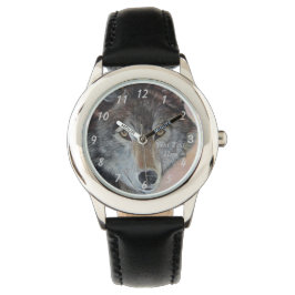 schilderij van de grijze wolf horloge