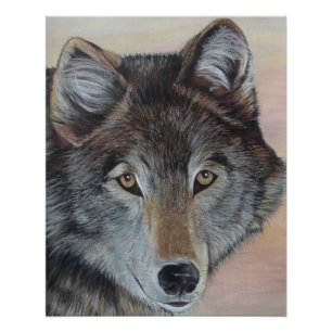 schilderij van de grijze wolf perfect poster