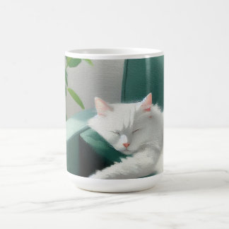Schilderij van de kat slapen op een groene bank koffiemok