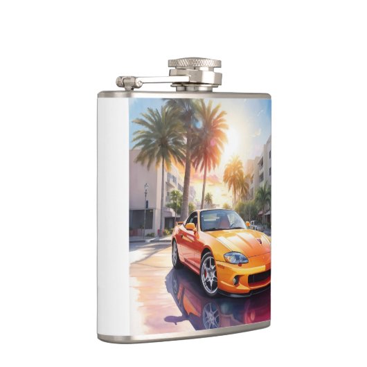 Schilderij van de Oranje sportwagen Heupfles (Rechts)