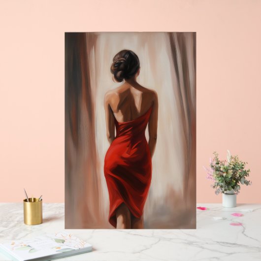 Schilderij van de vrouw in rode jurk acryl bord (Huwelijk)