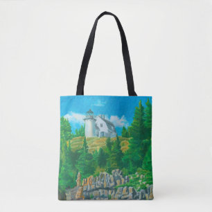 Schilderij van de vuurtoren van Bear Island Tote Bag