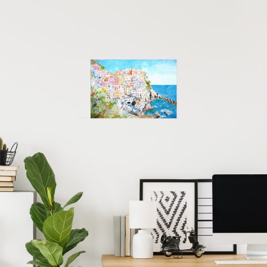 schilderij van de waterverf Cinque Terre Poster (Thuiskantoor)