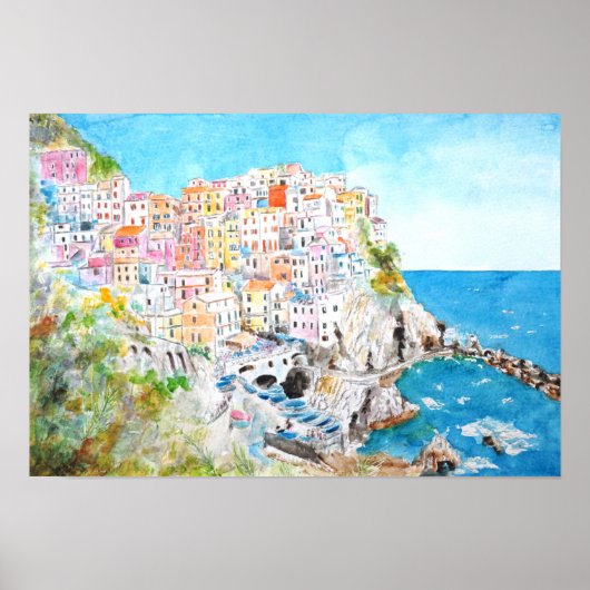 schilderij van de waterverf Cinque Terre Poster (Voorkant)