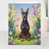 Schilderij van Dobermann-hond en lente bloemen Kaart (Voorkant)