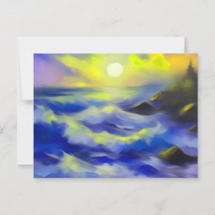 Schilderij van donkerblauwe zee golven onder de zo briefkaart