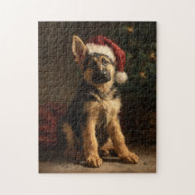 Schilderij van Duitse Herdershond Puppy met Kerst