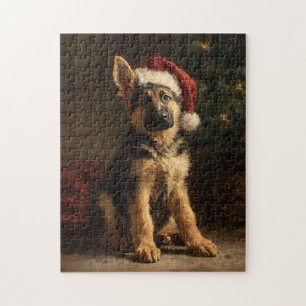 Schilderij van Duitse Herdershond Puppy met Kerst Legpuzzel