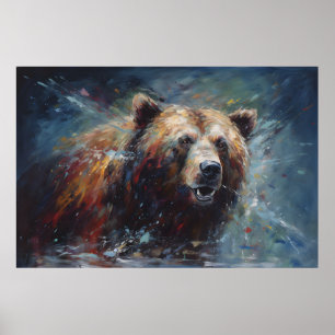 Schilderij van een Bruin Beer in het Wilde Portret Poster