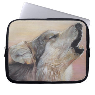 schilderij van een grijze wolf laptop sleeve