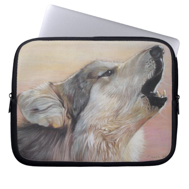 schilderij van een grijze wolf laptop sleeve (Voorkant)