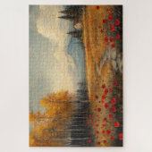 Schilderij van een herfstige weide met klaprozen i legpuzzel (Verticaal)