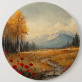 Schilderij van een herfstige weide met klaprozen i ronde button 6,0 cm (Voorkant)