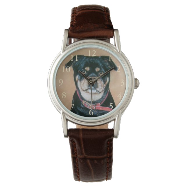 schilderij van een hond met een zwart en een tantj horloge (Voorkant)