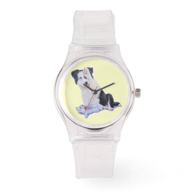 schilderij van een hond van een schattige colliaan horloge (Voorkant)