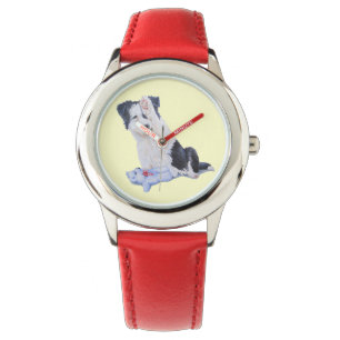 schilderij van een hond van een schattige colliaan horloge
