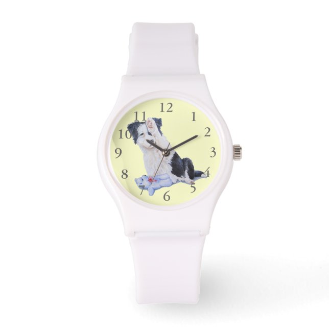 schilderij van een hond van een schattige colliaan horloge (Voorkant)