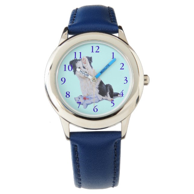 schilderij van een hond van een schattige colliaan horloge (Voorkant)