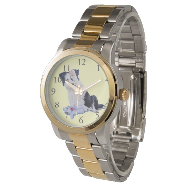 schilderij van een hond van een schattige colliaan horloge (Gekanteld)