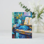 Schilderij van een kat die op piano slaapt briefkaart (Staand voorkant)