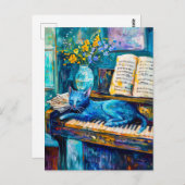 Schilderij van een kat die op piano slaapt briefkaart (Voorkant / Achterkant)