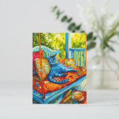 Schilderij van een kat Grooming op Swing Briefkaart (Staand voorkant)