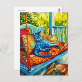 Schilderij van een kat Grooming op Swing Briefkaart (Voorkant / Achterkant)