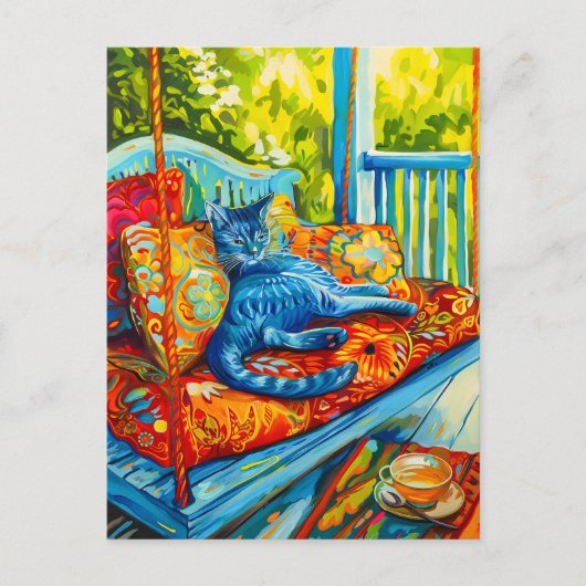 Schilderij van een kat Grooming op Swing Briefkaart (Voorkant)