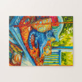 Schilderij van een kat Grooming op Swing Legpuzzel (Horizontaal)