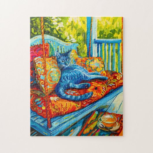 Schilderij van een kat Grooming op Swing Legpuzzel (Verticaal)