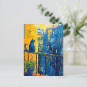 Schilderij van een kat op Balkon Railing kijken na Briefkaart (Staand voorkant)