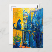 Schilderij van een kat op Balkon Railing kijken na Briefkaart (Voorkant / Achterkant)