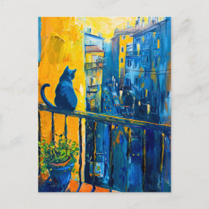 Schilderij van een kat op Balkon Railing kijken na Briefkaart