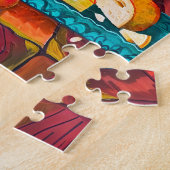 Schilderij van een kat op keukentafel door raam legpuzzel (Zijkant)