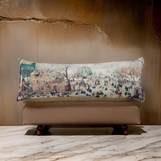 Schilderij van een kerststad, schaatsen en sneeuw lichaamskussen