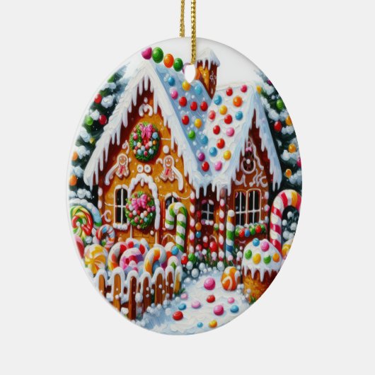 Schilderij van een kleurrijk Snoep Gingerbread Hou Keramisch Ornament (Rechts)