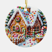 Schilderij van een kleurrijk Snoep Gingerbread Hou Keramisch Ornament (Voorkant)