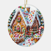 Schilderij van een kleurrijk Snoep Gingerbread Hou Keramisch Ornament (Links)