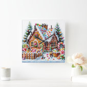 Schilderij van een kleurrijk Snoep Gingerbread Hou Vierkante Klok (Huis)