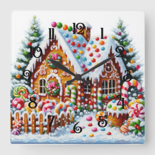 Schilderij van een kleurrijk Snoep Gingerbread Hou Vierkante Klok