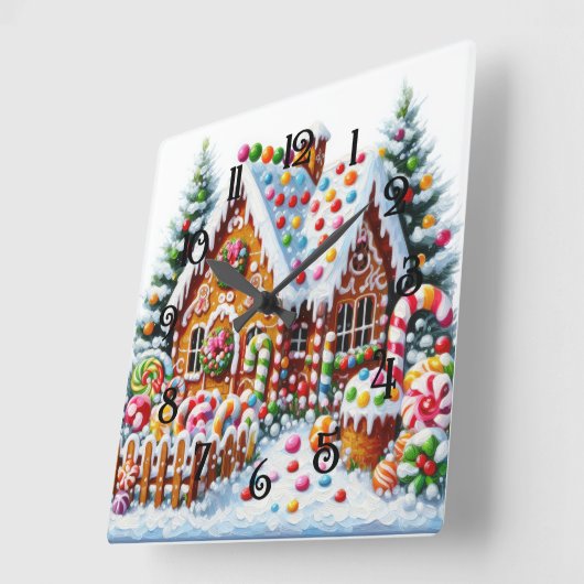 Schilderij van een kleurrijk Snoep Gingerbread Hou Vierkante Klok (Hoek)