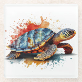 schilderij van een kleurrijke schildpad glazen onderzetter