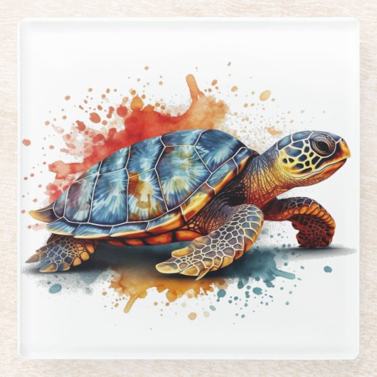schilderij van een kleurrijke schildpad glazen onderzetter (Voorkant)