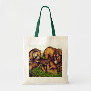 Schilderij van een leeuwenprooi uit het verleden tote bag