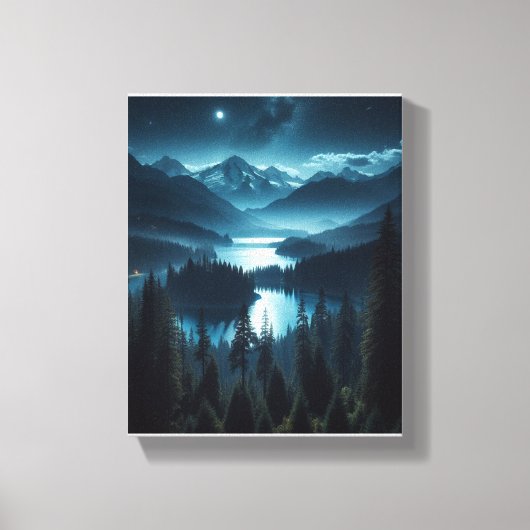 Schilderij Van Een Maanverlicht Bos Canvas Afdruk (Voorkant)