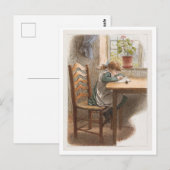 Schilderij van een meisje dat schrijft briefkaart (Voorkant / Achterkant)
