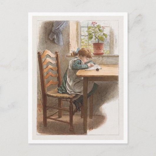 Schilderij van een meisje dat schrijft briefkaart (Voorkant)